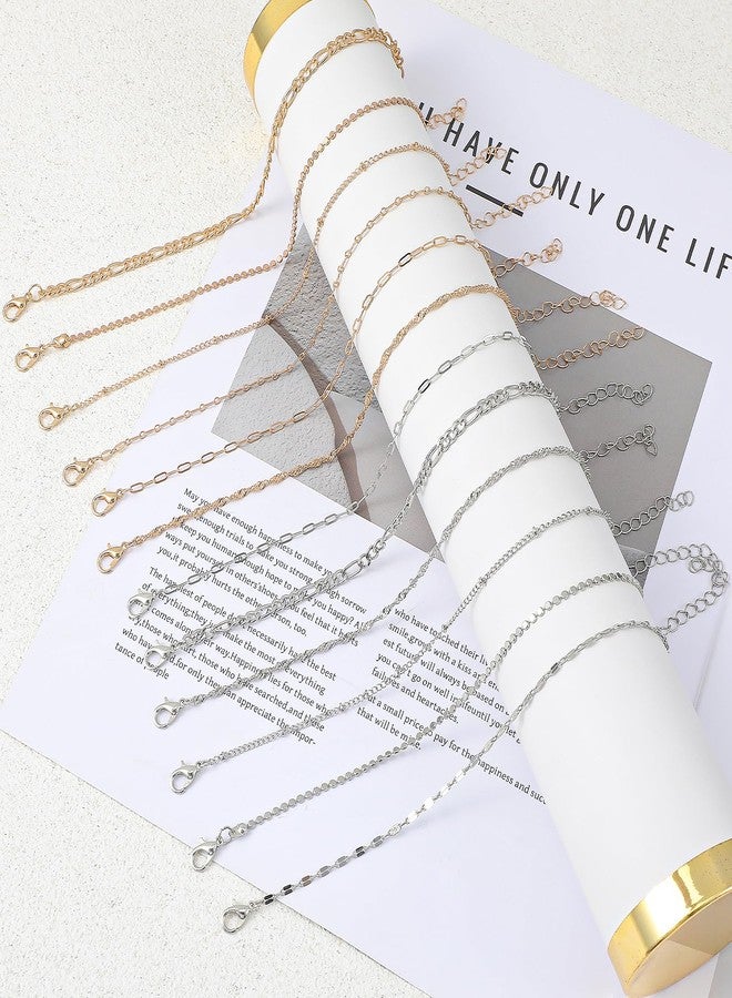 KFHENSOMR Ankle Bracelets for Women 12 Pcs Gold/Silver Plated Layered Cuban Link Chain Anklets Set Dainty Ankle Bracelet Summer Boho Jewelry Waterproof Anklets for Women Adjustable Size - Image 2